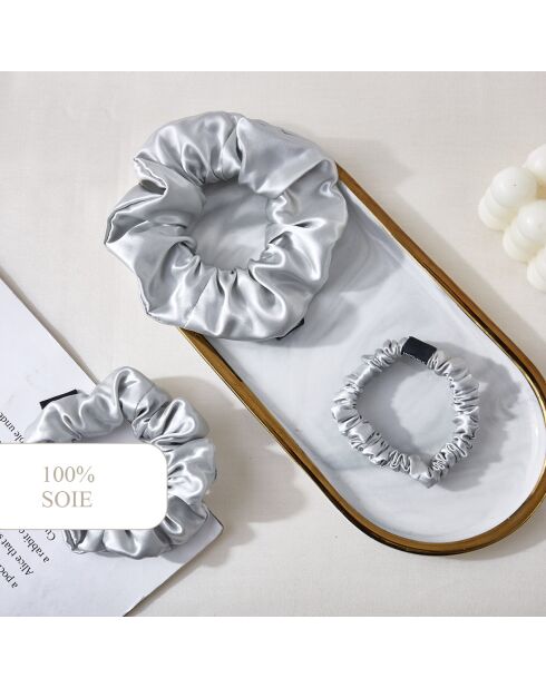 Set de 3 petits chouchous en soie - Iséa Argent - D 6 cm