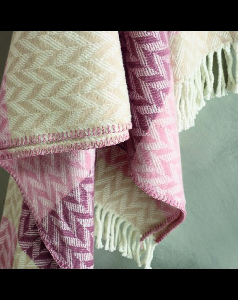 Plaid aus weicher Baumwolle - Chevron Pink/Mauve - 130x170 cm