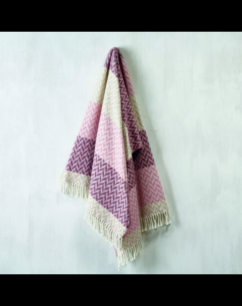 Plaid aus weicher Baumwolle - Chevron Pink/Mauve - 130x170 cm