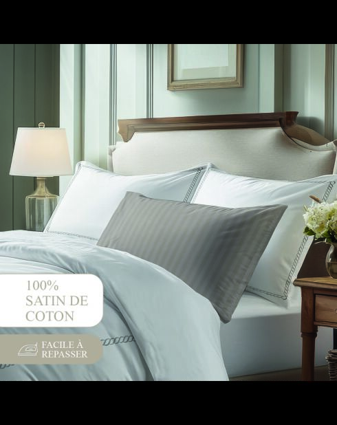 Taie d'oreiller satin de coton - Douceur royale Gris/Blanc