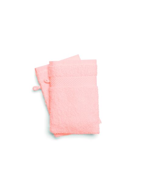 Gant de toilette coton peigné - Nuage Rose saumon - 2x(15x21 cm)