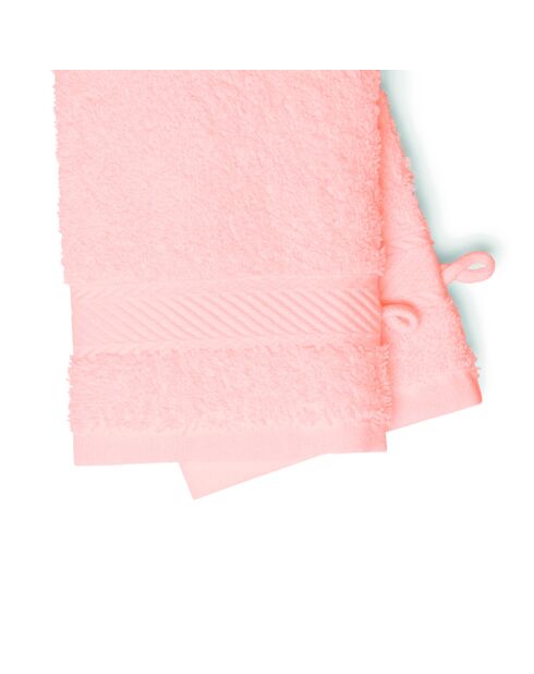 Gant de toilette coton peigné - Nuage Rose saumon - 2x(15x21 cm)