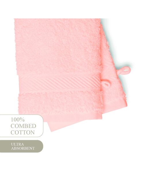Gant de toilette coton peigné - Nuage Rose saumon - 2x(15x21 cm)