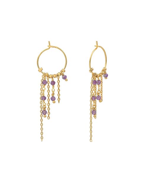 Paire de créoles Roxane à l'or fin doré/violet