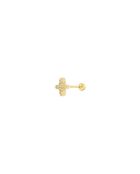Piercing en forma de cruz de acero inoxidable engastado con óxidos de circonio dorado/blanco