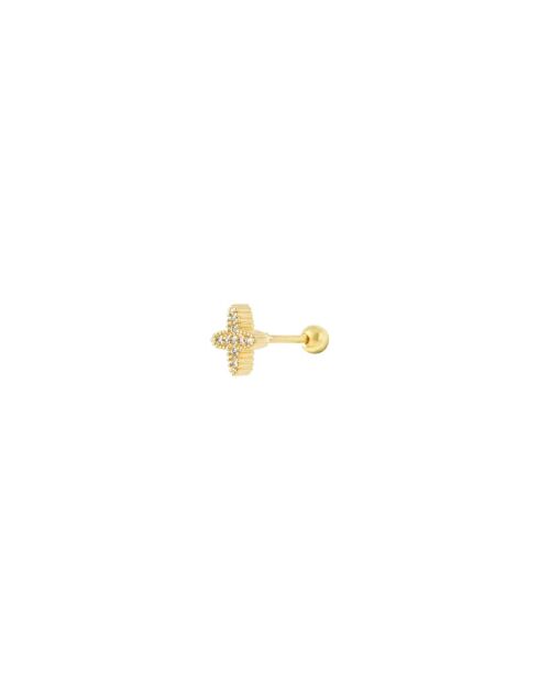 Piercing en forma de cruz de acero inoxidable engastado con óxidos de circonio dorado/blanco