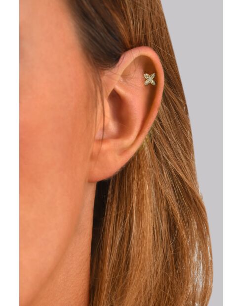 Piercing en forma de cruz de acero inoxidable engastado con óxidos de circonio dorado/blanco