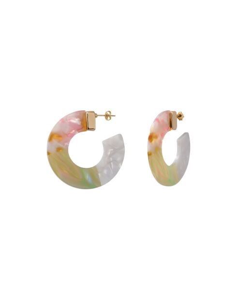 Pendientes tipo argolla en resina teñida con colores ovalados y multicolores ácidos