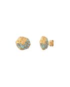 Paar van zeven fijne gouden goud/blauwe oorbellen