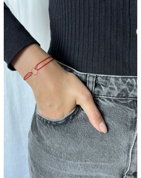 Goldenes/rotes Rundkordelarmband aus Feingold