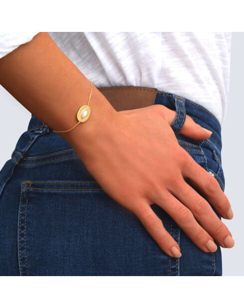 Iris goud/witte fijngouden armband