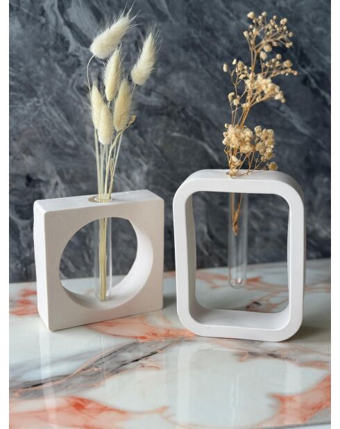Glamour Candle 6ST Vasenset, 14 x 14 x 4 cm/4 x 11 x 11 cm, Grau/Weiß
