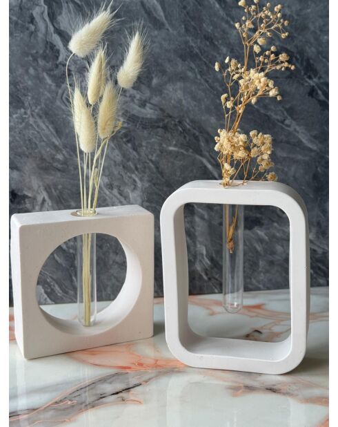 Glamour Candle 6ST Vasenset, 14 x 14 x 4 cm/4 x 11 x 11 cm, Grau/Weiß