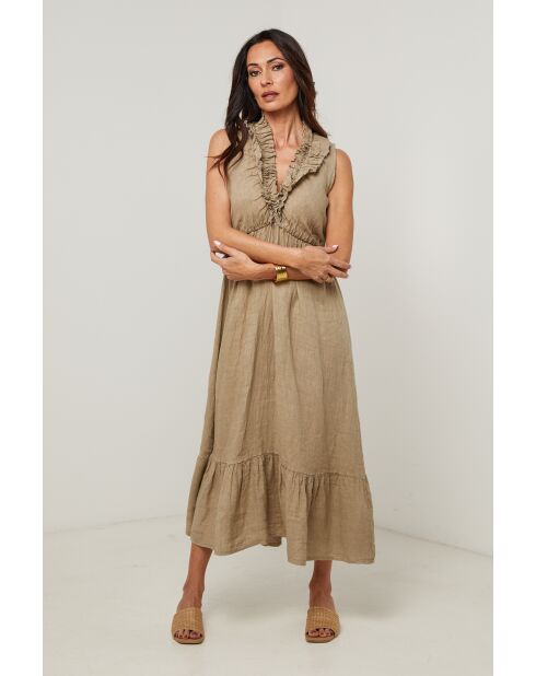 Ambre taupe jurk van 100% linnen