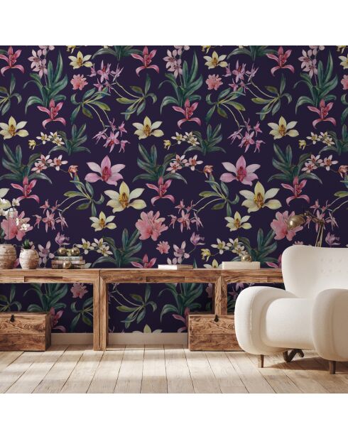Carta da parati panoramica viola con fiori di Denise - 288x290 cm