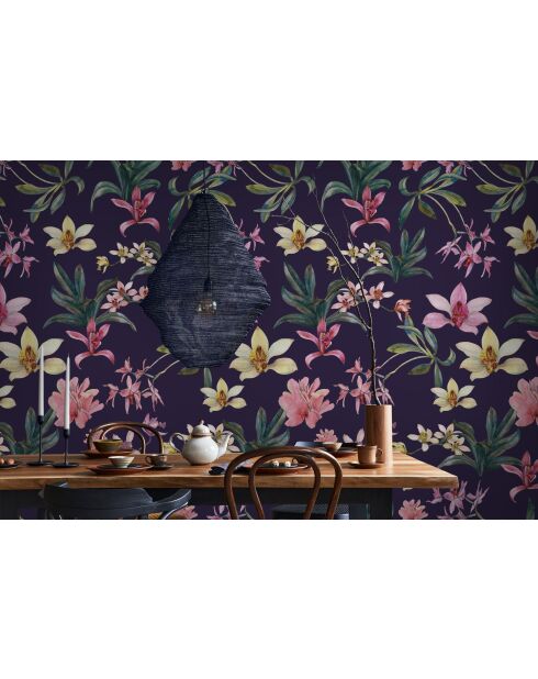 Carta da parati panoramica viola con fiori di Denise - 288x290 cm