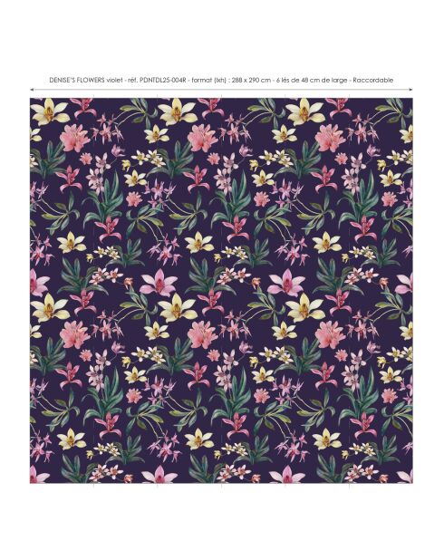 Carta da parati panoramica viola con fiori di Denise - 288x290 cm