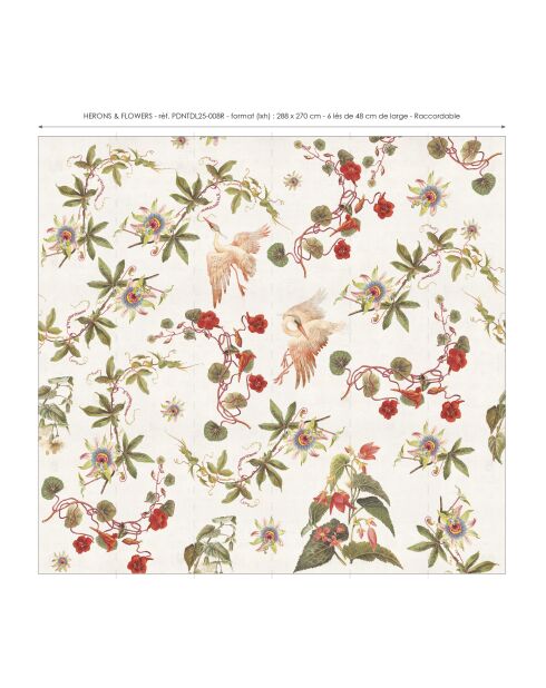 Papier peint panoramique Herons & Flowers multicolore - 288x270 cm
