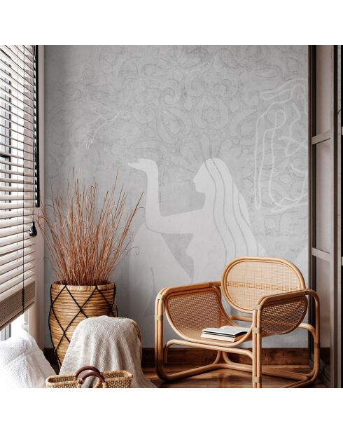 Papel pintado panorámico gris Mahsa - 288x280 cm