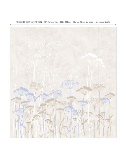 Panoramisch behang Ombelles blauw - 288x300 cm