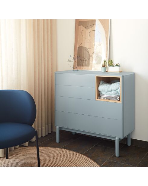 Commode Corvo 4 tiroirs et 1 niche gris perle - 90x40x90cm