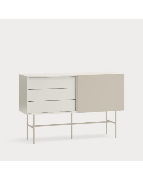Nube Sideboard mit 3 Schubladen und 1 Schiebetür, cremefarben und sandfarben, 140 x 45 x 91 cm