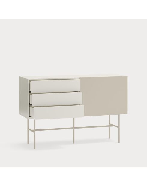 Nube Sideboard mit 3 Schubladen und 1 Schiebetür, cremefarben und sandfarben, 140 x 45 x 91 cm