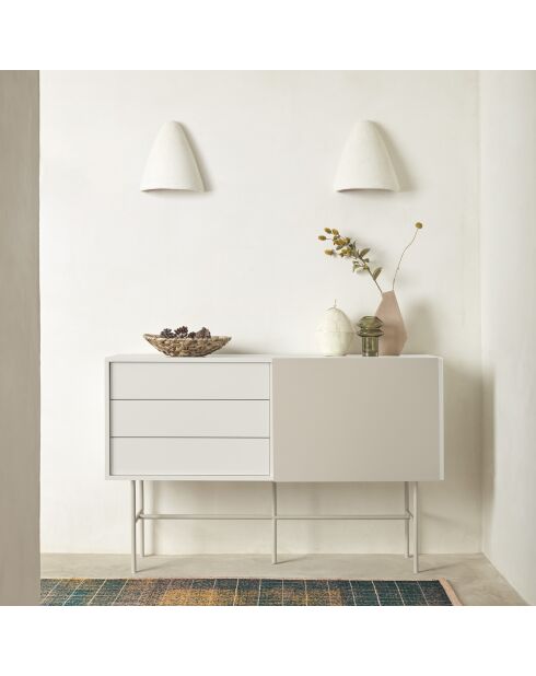 Nube Sideboard mit 3 Schubladen und 1 Schiebetür, cremefarben und sandfarben, 140 x 45 x 91 cm