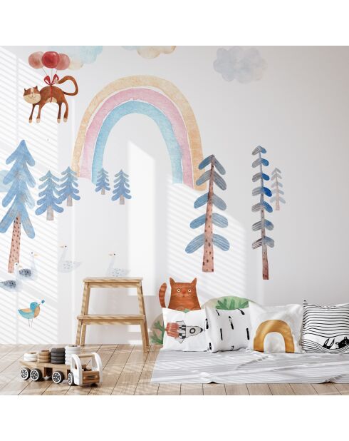 Panoramisch behang en veelkleurige katten - 240x270 cm