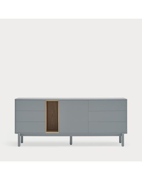 Credenza Corvo 1 anta, 6 cassetti e 1 nicchia grigio perla - 180x40x76cm