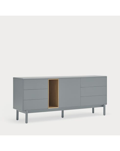 Credenza Corvo 1 anta, 6 cassetti e 1 nicchia grigio perla - 180x40x76cm