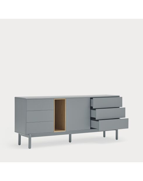 Credenza Corvo 1 anta, 6 cassetti e 1 nicchia grigio perla - 180x40x76cm