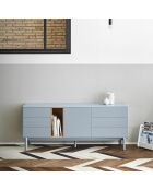 Credenza Corvo 1 anta, 6 cassetti e 1 nicchia grigio perla - 180x40x76cm