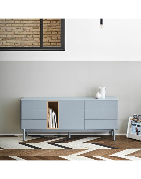 Credenza Corvo 1 anta, 6 cassetti e 1 nicchia grigio perla - 180x40x76cm