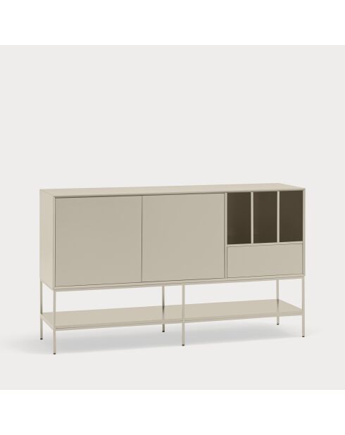 Buffet Platt 2 portes, 1 tiroir et 3 niches sable - 166x45x98cm