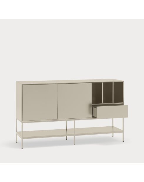 Buffet Platt 2 portes, 1 tiroir et 3 niches sable - 166x45x98cm