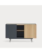 Credenza Otto 2 ante e 3 cassetti grigio antracite e rovere - 130x45x78cm
