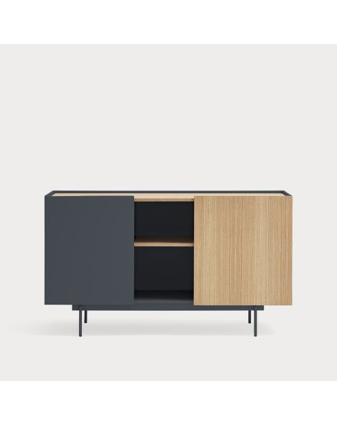 Otto dressoir 2 deuren en 3 laden antracietgrijs en eikenhout - 130x45x78cm