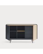 Credenza Otto 2 ante e 3 cassetti grigio antracite e rovere - 130x45x78cm