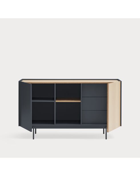 Otto dressoir 2 deuren en 3 laden antracietgrijs en eikenhout - 130x45x78cm