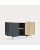 Credenza Otto 2 ante e 3 cassetti grigio antracite e rovere - 130x45x78cm