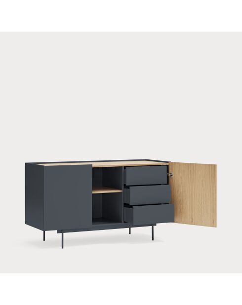 Otto dressoir 2 deuren en 3 laden antracietgrijs en eikenhout - 130x45x78cm