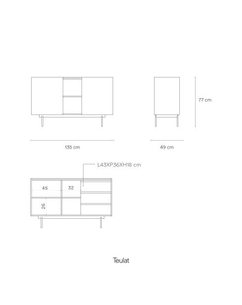 Credenza Otto 2 ante e 3 cassetti grigio antracite e rovere - 130x45x78cm