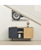 Credenza Otto 2 ante e 3 cassetti grigio antracite e rovere - 130x45x78cm
