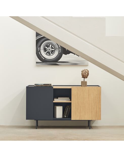 Otto dressoir 2 deuren en 3 laden antracietgrijs en eikenhout - 130x45x78cm