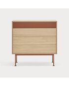 Commode Yoko 4 tiroirs chêne et rouge brique - 90x86x45cm