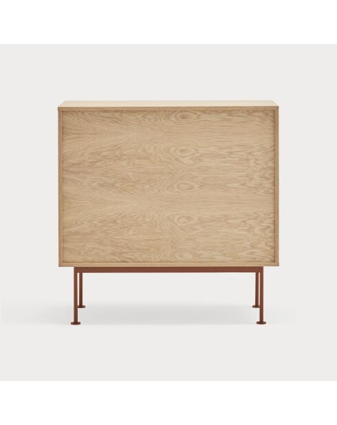 Commode Yoko 4 tiroirs chêne et rouge brique - 90x86x45cm