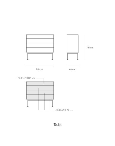 Commode Yoko 4 tiroirs chêne et rouge brique - 90x86x45cm