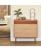 Commode Yoko 4 tiroirs chêne et rouge brique - 90x86x45cm