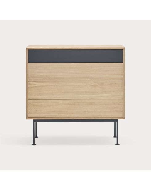 Commode Yoko 4 tiroirs chêne et gris anthracite - 90x86x45cm